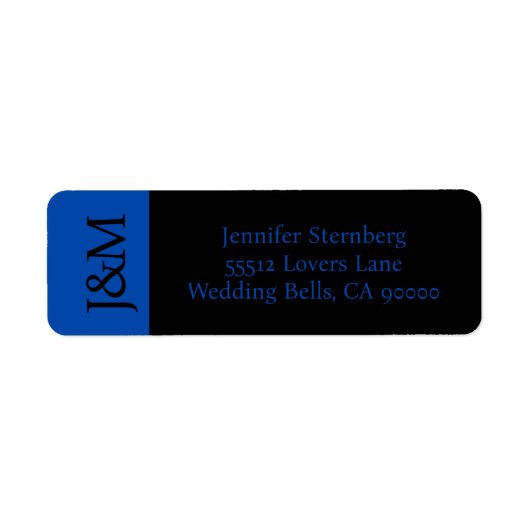 Cobalt Blue and Black Wedding Return Address Label ラベル (正面)