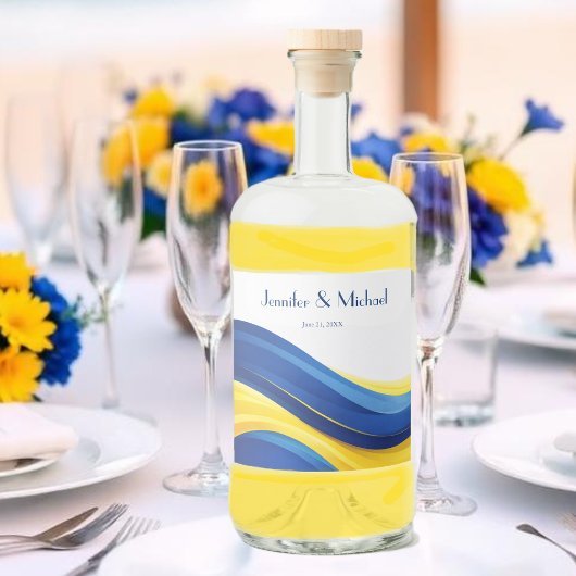 Cobalt Blue and Lemon Yellow Modern Wedding リキュールボトルラベル