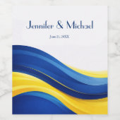 Cobalt Blue and Lemon Yellow Modern Wedding ワインラベル (シングルラベル)