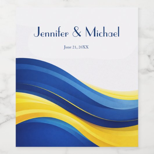 Cobalt Blue and Lemon Yellow Modern Wedding ワインラベル (シングルラベル)