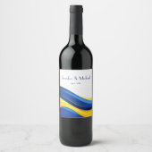 Cobalt Blue and Lemon Yellow Modern Wedding ワインラベル (正面)