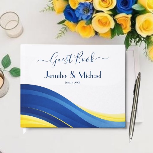 Cobalt Blue and Yellow Modern Wedding ゲストブック