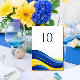 Cobalt Blue and Yellow Modern Wedding Table Number テーブルナンバー