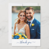 Cobalt Blue and Yellow Photo Wedding Thank you サンキューカード (正面)