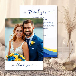 Cobalt Blue and Yellow Photo Wedding Thank you サンキューカード