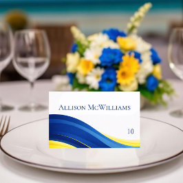 Cobalt Blue and Yellow Wedding Place Cards テーブルナンバー