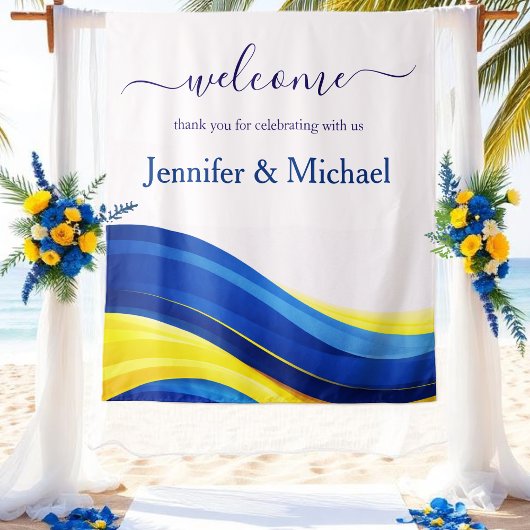 Cobalt Blue and Yellow Wedding Welcome Sign タペストリー