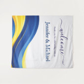 Cobalt Blue and Yellow Wedding Welcome Sign タペストリー (正面(横))