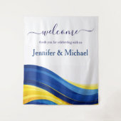 Cobalt Blue and Yellow Wedding Welcome Sign タペストリー (正面)
