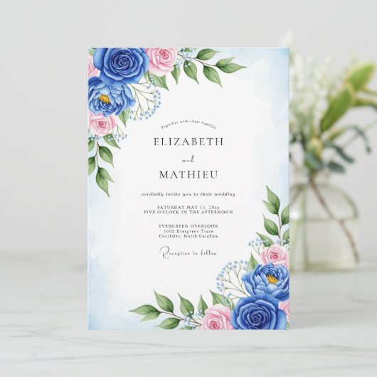 Cobalt Blue Artistic Spring Wedding 招待状 (スタンド正面)