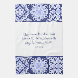 Cobalt Blue Bible Verse、彼らはパンを壊した キッチンタオル