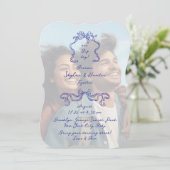 Cobalt Blue Boho Doodle Overlay Photo 結婚's 招待状 (スタンド正面)