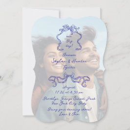 Cobalt Blue Boho Doodle Overlay Photo 結婚's 招待状