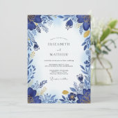 Cobalt Blue Brilliant Botanical Wedding 招待状 (スタンド正面)