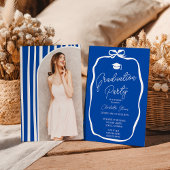 Cobalt Blue Coquette Bow photo graduation 招待状