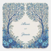 Cobalt Blue Etched Botanical Tree Arch Wedding スクエアシール (正面)