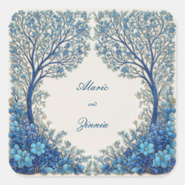 Cobalt Blue Etched Botanical Tree Arch Wedding スクエアシール