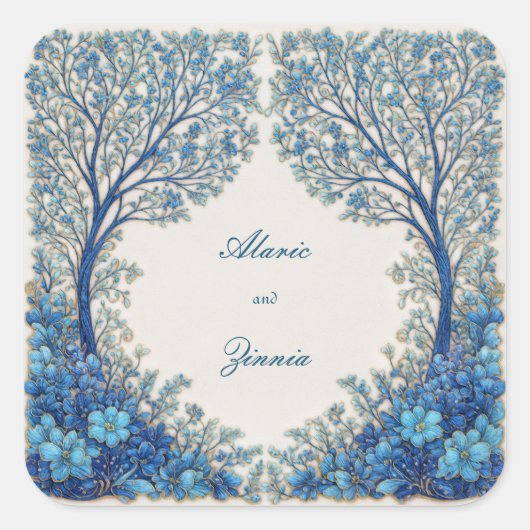 Cobalt Blue Etched Botanical Tree Arch Wedding スクエアシール (正面)