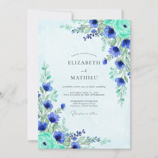 Cobalt Blue Ethereal Meadow Wedding 招待状 (正面)