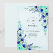 Cobalt Blue Ethereal Meadow Wedding 招待状 (正面/裏面)