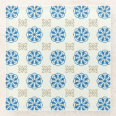 Cobalt Blue Floral  Butterfly Motif Coaster ガラスコースター (正面)