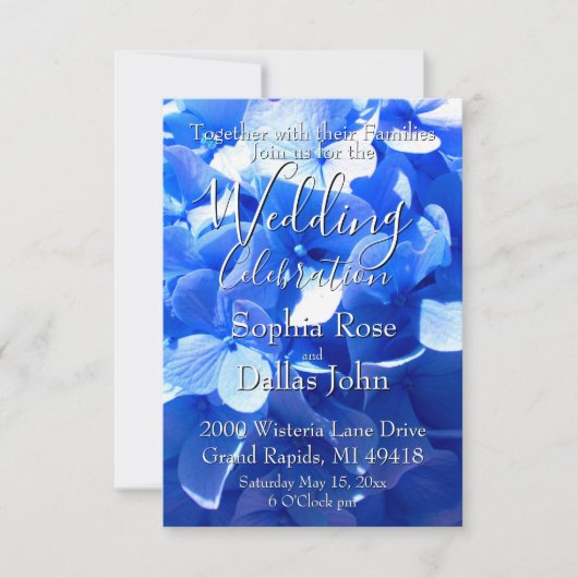 Cobalt blue floral elegant blue hydrangeas Wedding 招待状 (正面)