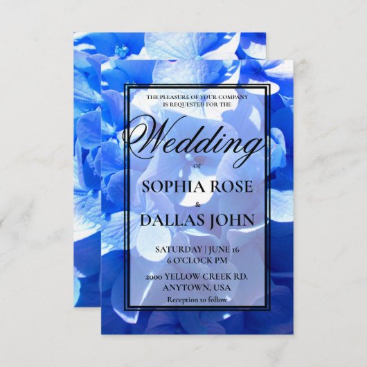 Cobalt blue floral elegant blue hydrangeas Wedding 招待状 (正面/裏面)