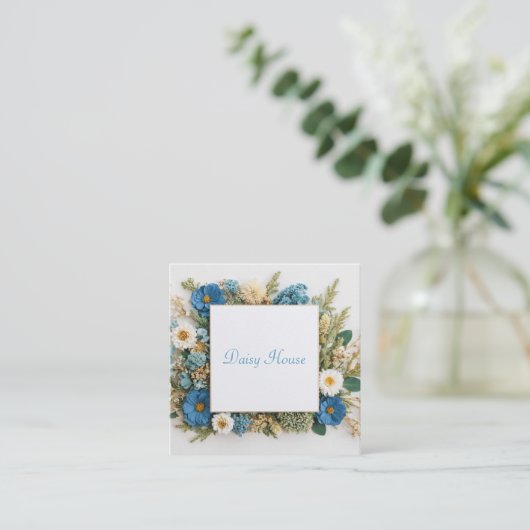Cobalt Blue Floral Gold Frame Preserved Flower スクエア名刺 (スタンド正面)