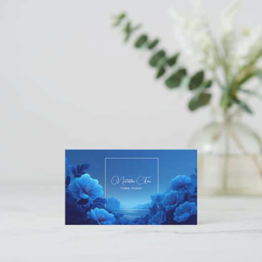 Cobalt Blue Floral Modern Geometric Ocean 名刺 (スタンド正面)
