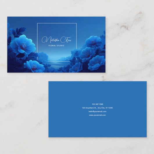 Cobalt Blue Floral Modern Geometric Ocean 名刺 (正面/裏面)