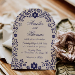 Cobalt Blue Floral Wedding Invitation 招待状