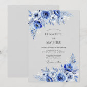 Cobalt Blue Floral Whimsy Wedding 招待状 (正面/裏面)