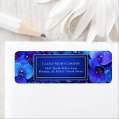 Cobalt Blue Gilded Botanical Orchid Return Address ラベル (インサイチュ)