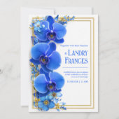 Cobalt Blue Gilded Orchid Botanical Wedding 招待状 (正面)
