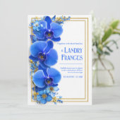 Cobalt Blue Gilded Orchid Botanical Wedding 招待状 (スタンド正面)