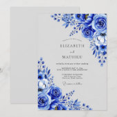 Cobalt Blue Graceful Winter Wedding 招待状 (正面/裏面)