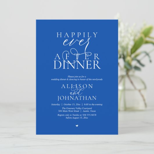 Cobalt Blue Happily Ever After Dinner Wedding 招待状 (スタンド正面)