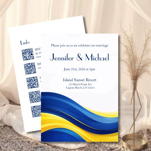 Cobalt Blue & Lemon Yellow All in One Wedding  招待状