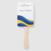 Cobalt Blue & Lemon Yellow Wedding Fan Program ハンドファン (正面)