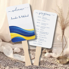 Cobalt Blue & Lemon Yellow Wedding Fan Program ハンドファン