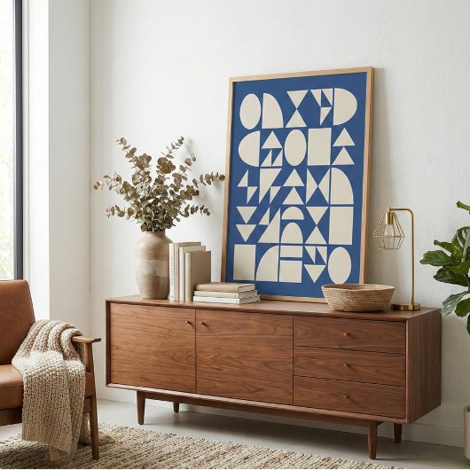 Cobalt Blue Modern Geometric Shapes Art ポスター