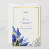 Cobalt Blue Muscari Botanical Gold Frame Wedding 招待状 (正面)