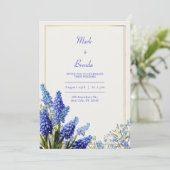 Cobalt Blue Muscari Botanical Gold Frame Wedding 招待状 (スタンド正面)