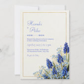 Cobalt Blue Muscari Botanical Gold Frame Wedding 招待状 (正面)
