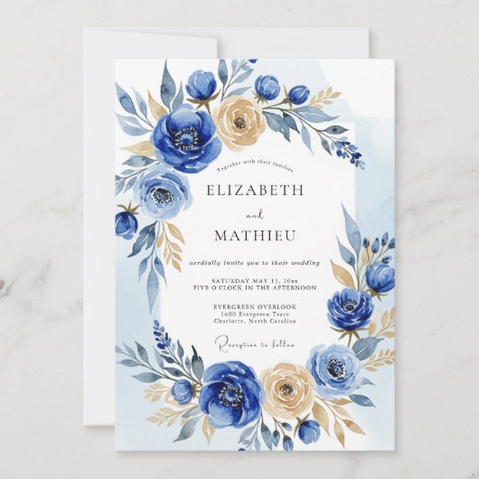 Cobalt Blue Opulent Winter Wedding 招待状 (正面)