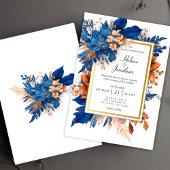 Cobalt Blue Orange Terracotta Boho Elegant Wedding 招待状