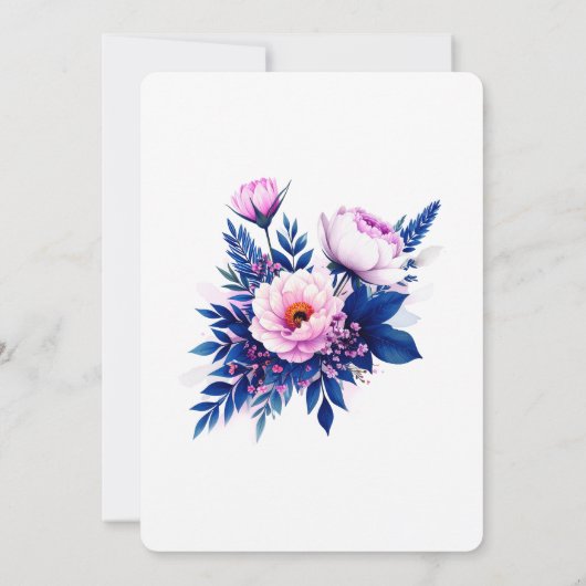 Cobalt Blue Pink Floral Modern Elegant Wedding 招待状 (裏面)