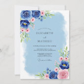 Cobalt Blue Serene Spring Wedding 招待状 (正面)