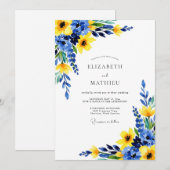 Cobalt Blue Sunny Botanical Wedding 招待状 (正面/裏面)