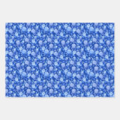 Cobalt Blue Tropical Flowers and Leaves 3 Patterns ラッピングペーパーシート (正面3)